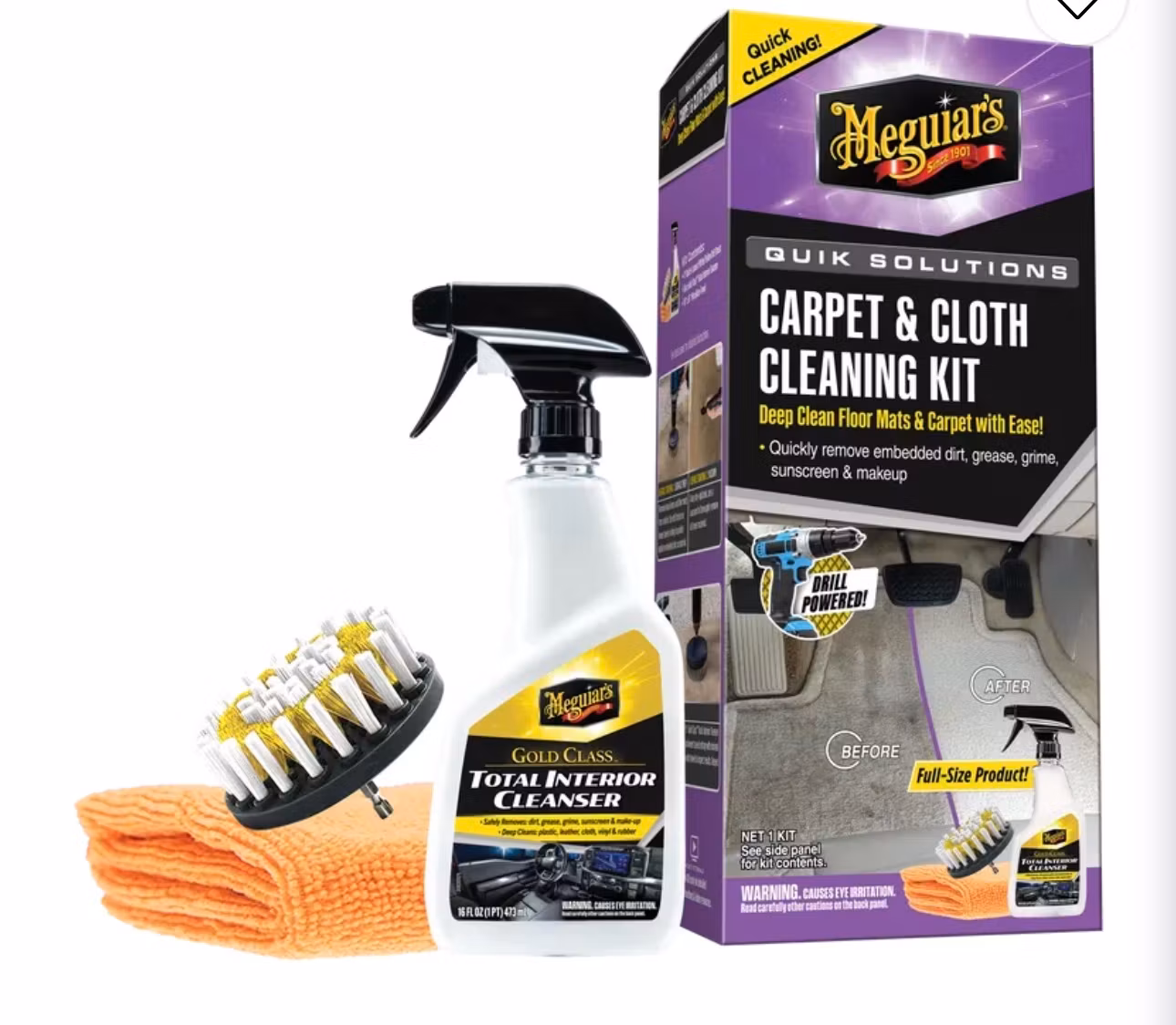 Meguiar's Carpet & Cloth Kit med Quick-Connect Dual-Stiffness Borsthuvud