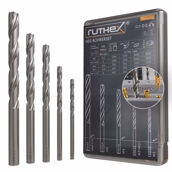 Ruthex HSS Borsett for gjengeinnsatser - M2-M6 & 1/4"