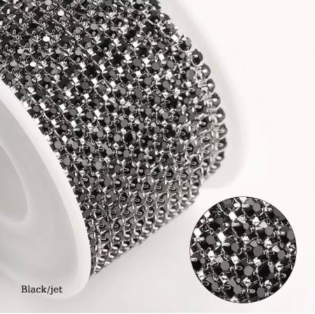 Strasskedja Black / Jet (silvrig bas)