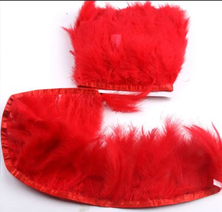 Fyndvara Fjädrar på band 14-15cm långa. Red  2 meter