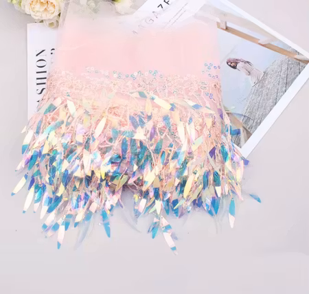 Paljettfransband Light Pink 0,5 meter