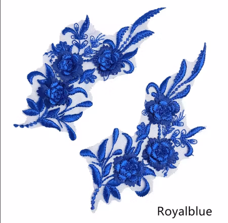 Applikation 3D med blommor, spegelvänt par. Royal blue