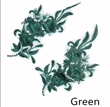 Applikation 3D med blommor, spegelvänt par. Green