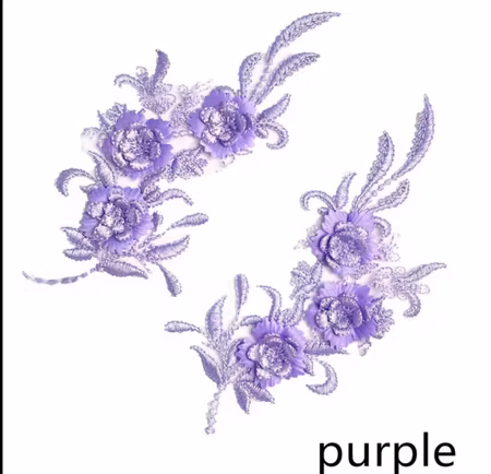 Applikation 3D med blommor, spegelvänt par. Purple