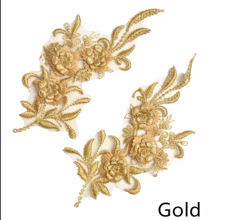 Applikation 3D med blommor, spegelvänt par. Gold