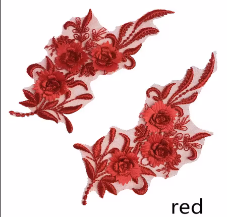 Applikation 3D med blommor, spegelvänt par. Red