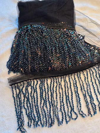 Fransband med pärlor och paljetter. Blå/svart 0,5 meter