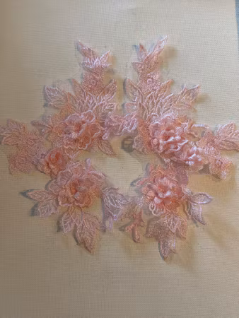 Spetsapplikation på mesh, spegelvänt par. Light Pink