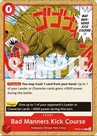 Bad Manners Kick Course | OP04-16 (ST30) | Red Rare | Alabasta/Straw Hat Crew