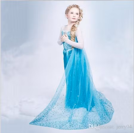 Elsa prinsess klänning med släp