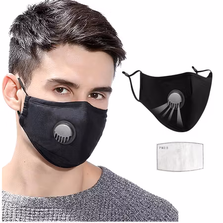 Tvättbart Ansiktsmask Munskydd med ventil Justerbara öronslingor och näsklämma 1-pack