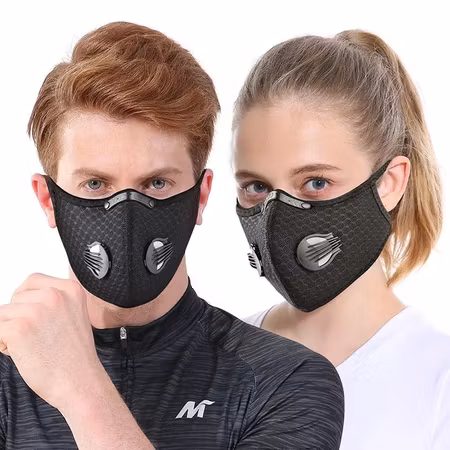 Ansiktsmask Med Kolfilter Dubbla Ventiler Och Näsklämma