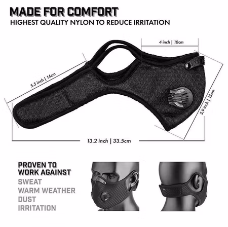 Ansiktsmask Med Kolfilter Dubbla Ventiler Och Näsklämma