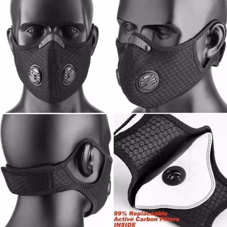 Ansiktsmask Med Kolfilter Dubbla Ventiler Och Näsklämma
