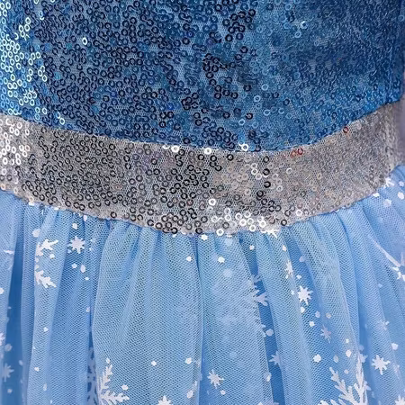 Elsa prinsess klänning med avtagbart släp i böljande blått