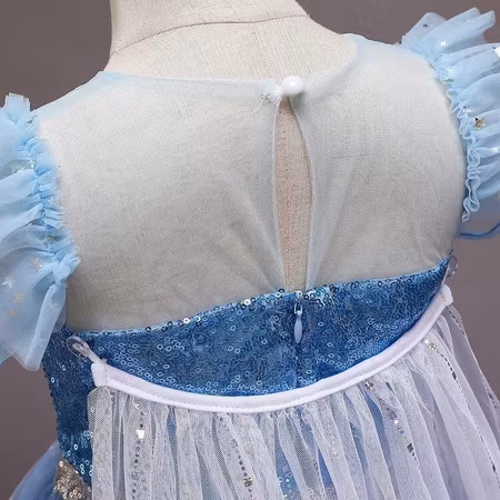 Elsa prinsess klänning med avtagbart släp i böljande blått