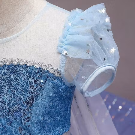 Elsa prinsess klänning med avtagbart släp i böljande blått
