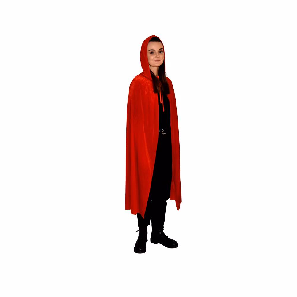 Röd Cape med Huva Sammet