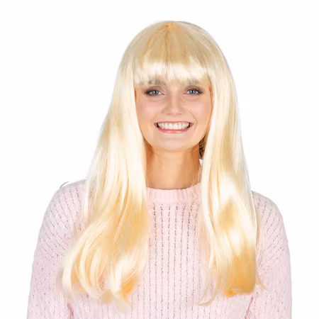 Lång Blond Peruk med Lugg