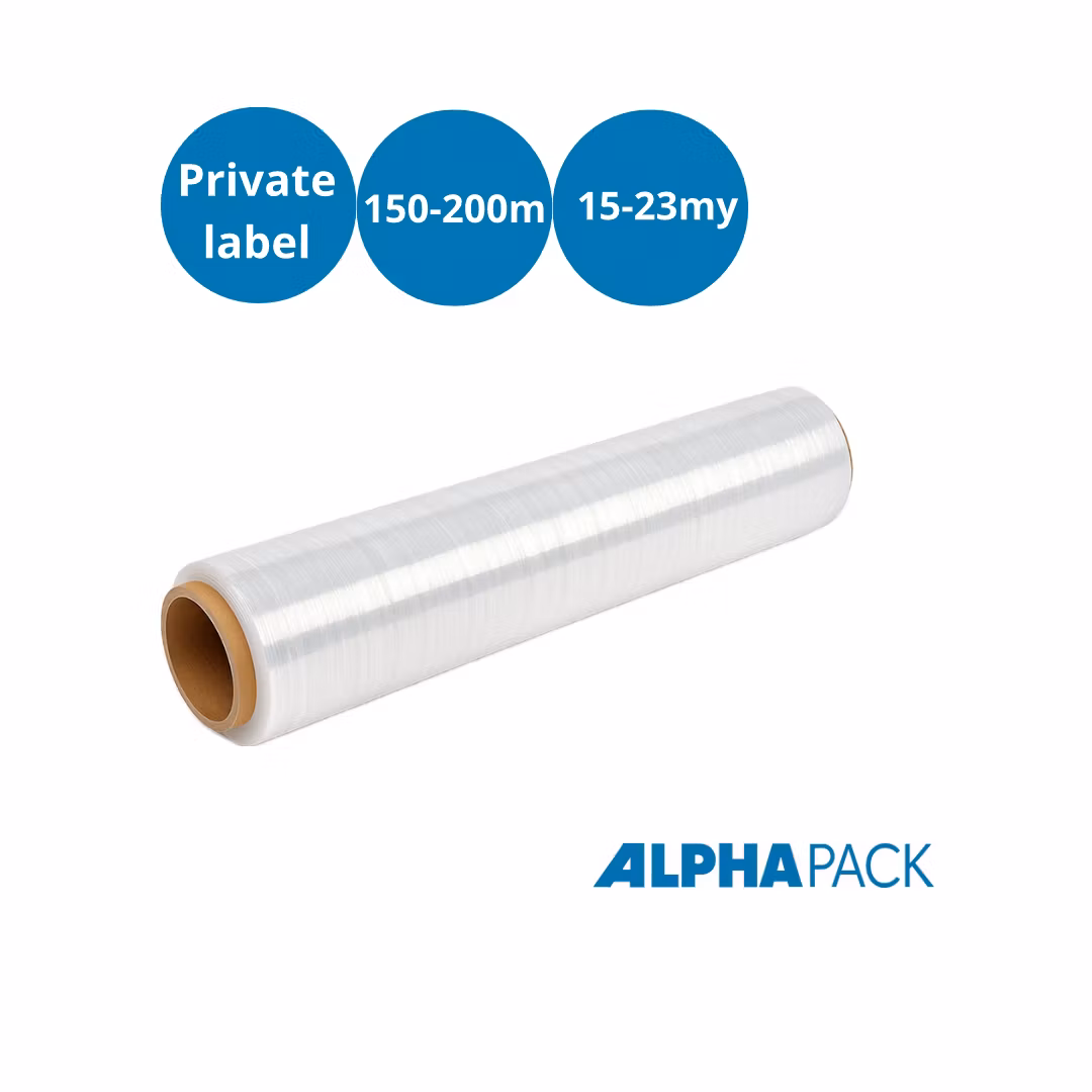 Käsikiristekalvo ALPHA Retail läpinäkyvä – 150–200 m, 15–23 my