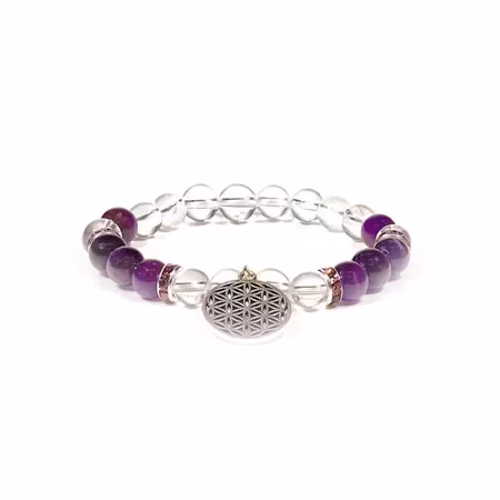 Bergkristall, Ametist (Livets Blomma) 8mm pärlor Armband