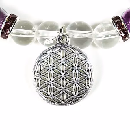 Bergkristall, Ametist (Livets Blomma) 8mm pärlor Armband