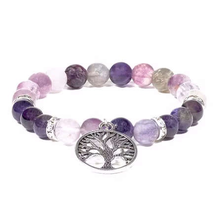 Ametist, Fluorit (Livets Träd) 8mm pärlor Armband