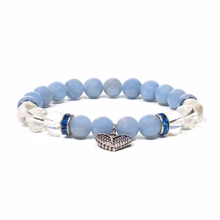 Angelit, Bergkristall (Änglavingar) 8mm pärlor Armband