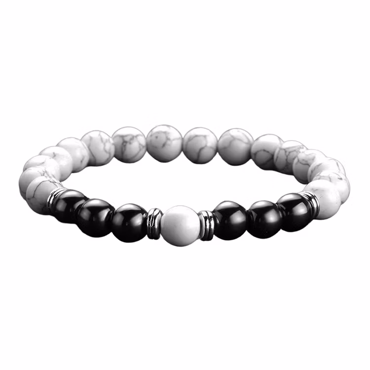 Howlit Vit, Hematit 8mm pärlor Armband (Större Handled)