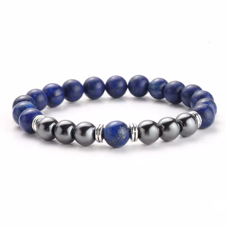 Lapis Lazuli, Hematit 8mm pärlor Armband (Större Handled)
