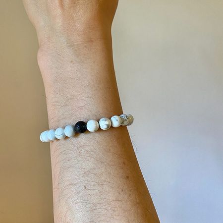 Howlit Vit, Lavasten, Bergkristall 8mm pärlor Armband 'Större Handled'