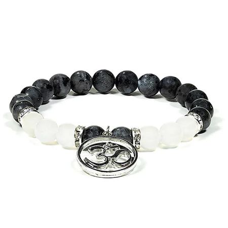 Labradorit, Agat Vit (Aum) 8mm pärlor Armband