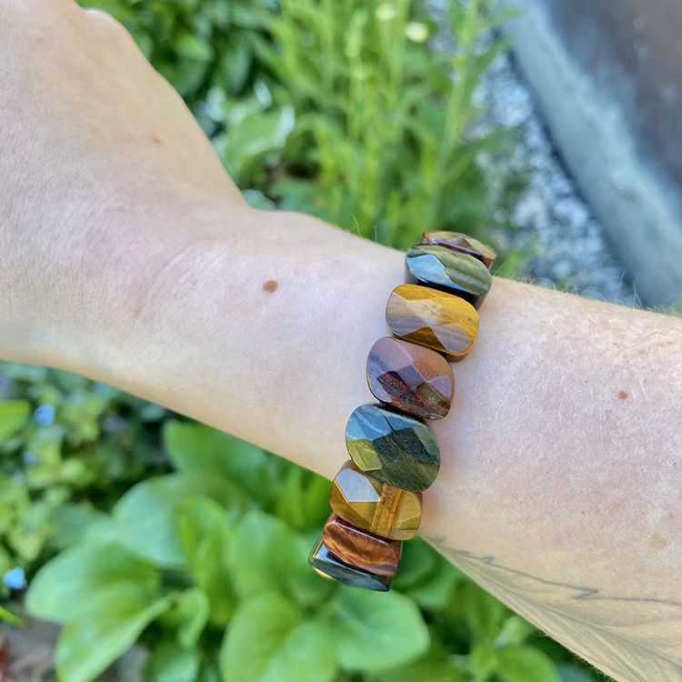 Tigeröga 3 färger (Facetterad Platta) Armband