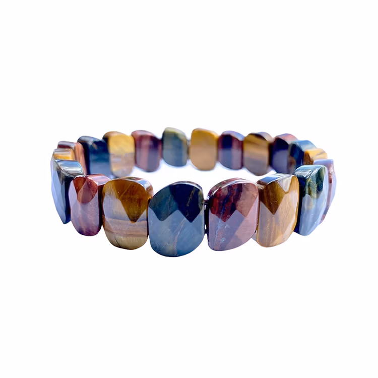 Tigeröga 3 färger (Facetterad Platta) Armband