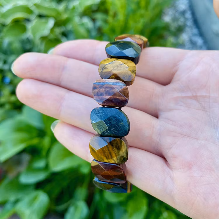 Tigeröga 3 färger (Facetterad Platta) Armband