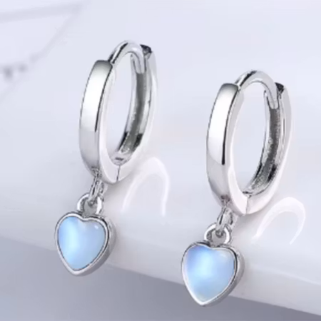 Månsten Örhängen (Hjärta) (Silver 925)