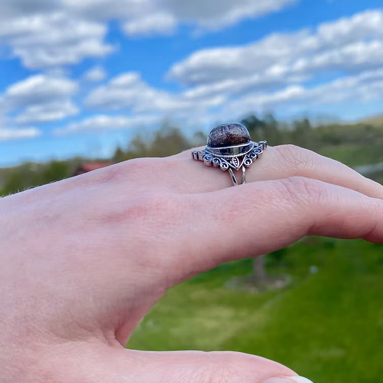 Lodolit "Trädgårdskvarts" Ring (Legerad Koppar ställbar)