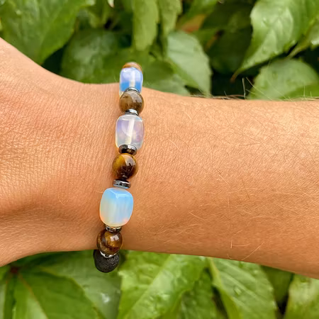 Opal, Tigeröga, Lavasten, Hematit Armband (Större handled)