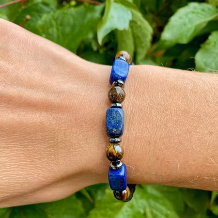 Lapis Lazuli, Tigeröga, Lavasten, Hematit Armband (Större handled)