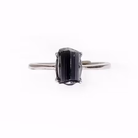 Turmalin Svart Rå Ring Silver (925. ställbar)