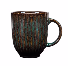 Blocho Daisy Stoneware Mugg 35cl med grönsvart dekor samt relieff, 6 st/frp