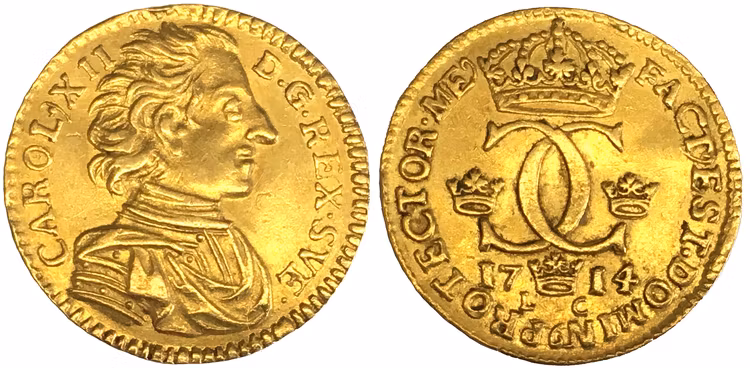 Sverige, Karl XII 1697-1718, Gulddukat 1714 - VACKERT OCH TILLTALANDE EXEMPLAR