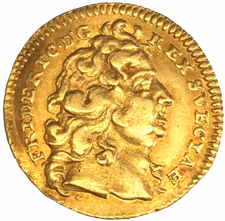 Sverige, Fredrik I 1720-1751, Lantgreve av Hessen-Kassel, guld 1/2 dukat 1748 - Sällsynt typmynt!