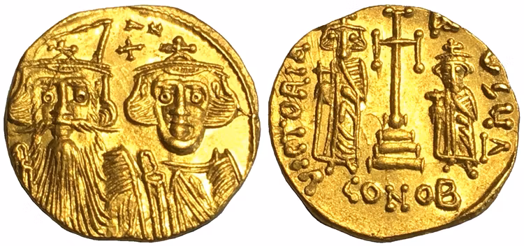 Bysantinska riket, Constans II 641-668 e.Kr, Guldsolidus - OCIRKULERAT PRAKTEXEMPLAR