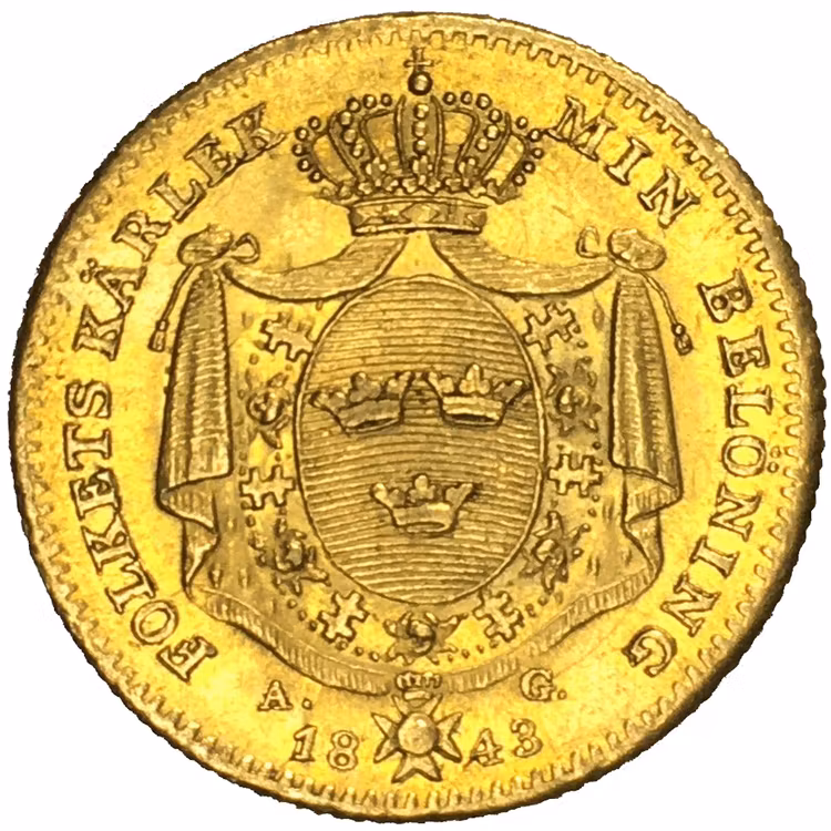 Sverige, Karl XIV Johan 1818-1844, Gulddukat 1843 - TILLTALANDE EXEMPLAR