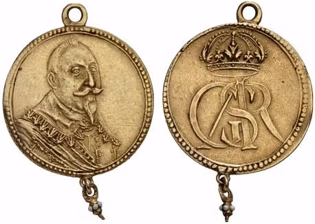 Sverige, Gustav II Adolf 1611-1632, Tapperhetsmedalj 1632 i guld med pärlhänge, YTTERST SÄLLSYNT, RRR