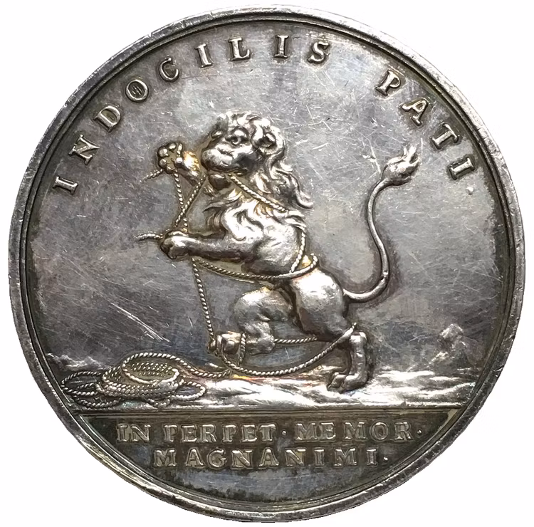 Sverige, Karl XII, Silvermedalj till konungens död 1718 av J.C.Hedlinger