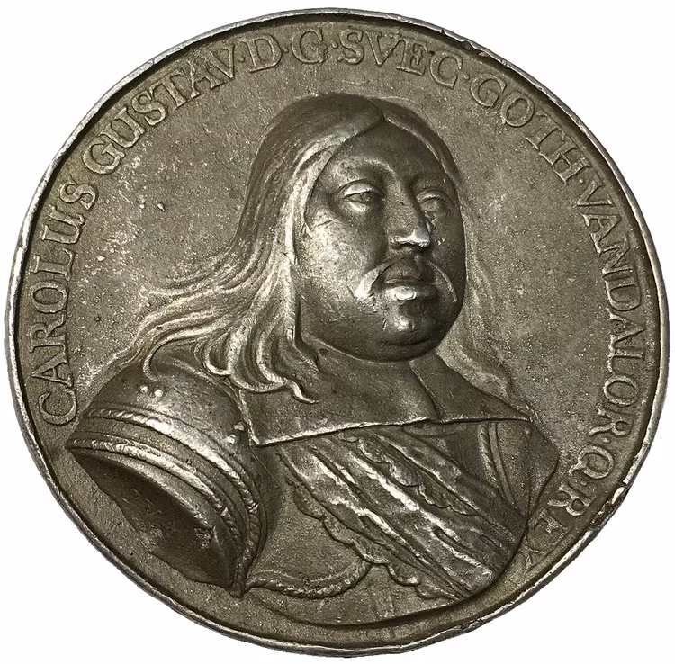 Sverige, Karl X Gustav 1654-1660, Medalj 1658 - Tåget över stora Bält - MYCKET SÄLLSYNT - av Pieter van Abeele