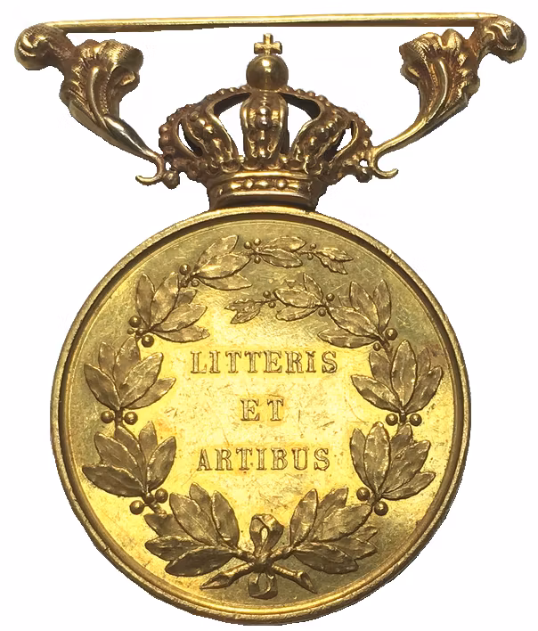 Sverige, Karl XV 1859-1872, Belöningsmedalj i guld -"Litteris et Artibus" - XR - Graverad av Lea Ahlborn