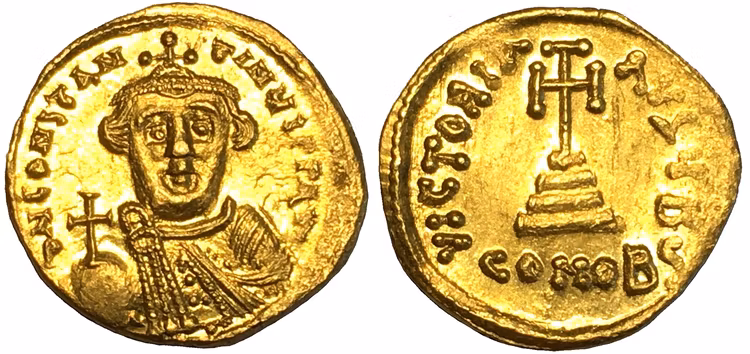 Bysantinska riket, Constans II 641-668 e.Kr, Guldsolidus - OCIRKULERAT EXEMPLAR